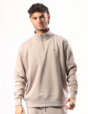 Russell Athletic Brooklyn Quarter Zip Muške Top Bež | XAJZCM597