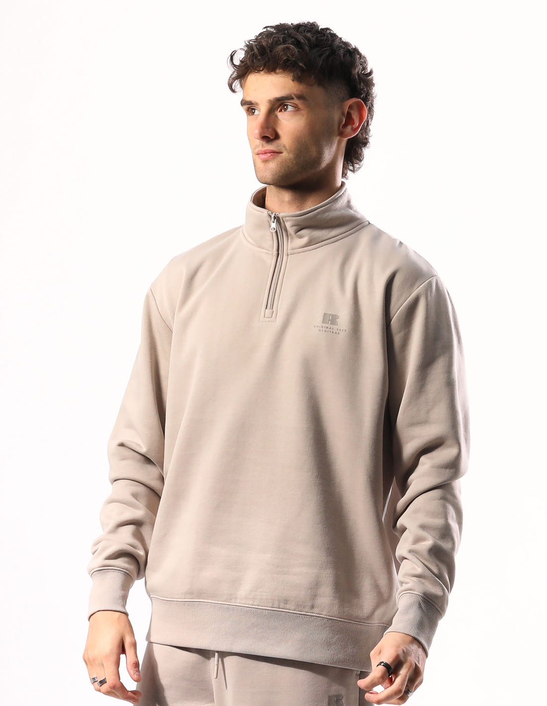 Russell Athletic Brooklyn Quarter Zip Muške Top Bež | XAJZCM597